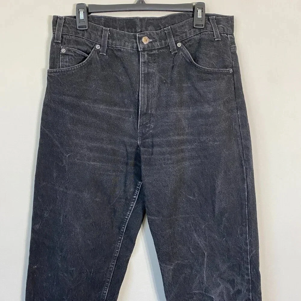 Vintage Levis 550 Orange Tab Denim Jeans Relaxed Fit Men's 34x32 Black Raw Hem